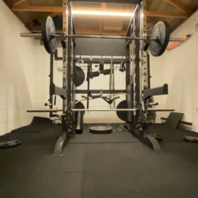 Multi-Gym with Smith Rail, Weight Bench and Barbell