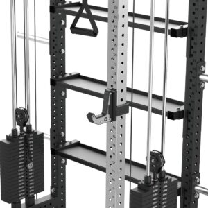 Rack with Cable Machine, Pull-Up Bar, Weight Plates, Olympic Barbell & Weight