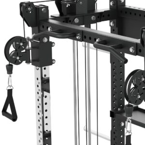 Rack with Cable Machine, Pull-Up Bar, Weight Plates, Olympic Barbell & Weight