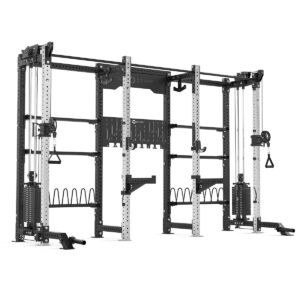 Double Squat Rack with Cable Machines, Pull-Up Bar, Weight Plate Holder, Olympic Barbell Holder, Weight Plates & Rack Storage