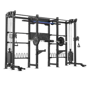 Double Squat Rack with Cable Machines, Pull-Up Bar, Weight Plate Holder, Olympic Barbell Holder, Weight Plates & Rack Storage