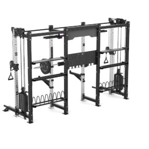 Double Squat Rack with Cable Machines, Pull-Up Bar, Weight Plate Holder, Olympic Barbell Holder, Weight Plates & Rack Storage