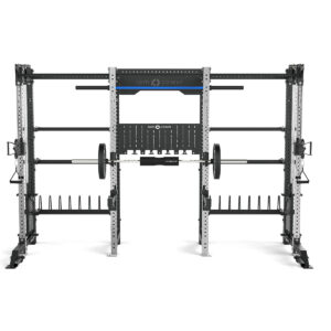 Double Squat Rack with Cable Machines, Pull-Up Bar, Weight Plate Holder, Olympic Barbell Holder, Weight Plates & Rack Storage