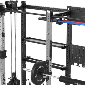 Double Squat Rack with Cable Machines, Pull-Up Bar, Weight Plate Holder, Olympic Barbell Holder, Weight Plates & Rack Storage